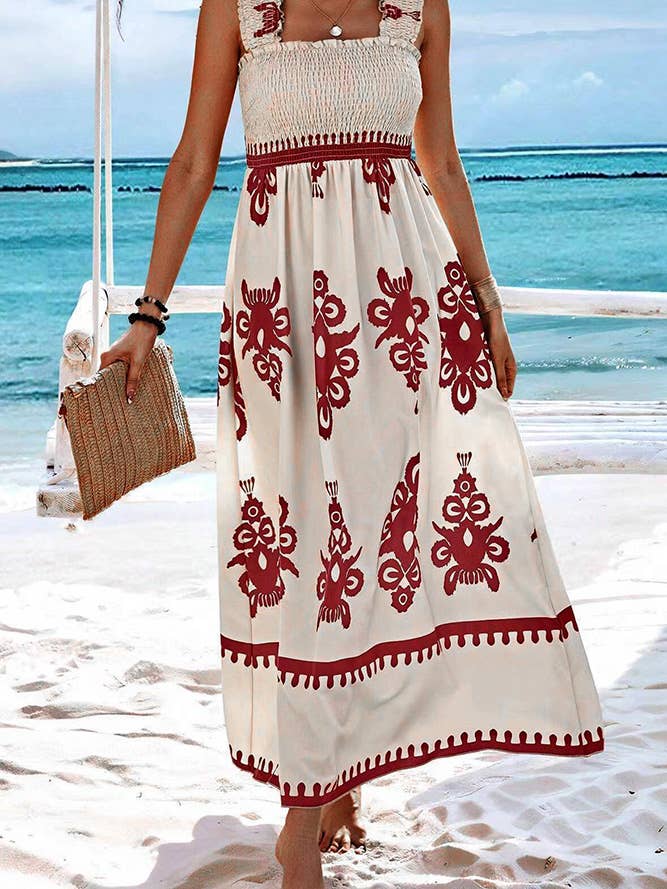 UNISHE - Wholesale Dress - Women's - Beach Resort Style Printed Bandeau Maxi Dress ZK185613