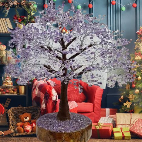 AmazeU - Wholesale Decorative Tabletop Object - Amethyst Gemstone/Crystal Tree(2000 chips Silver wire Tree)1