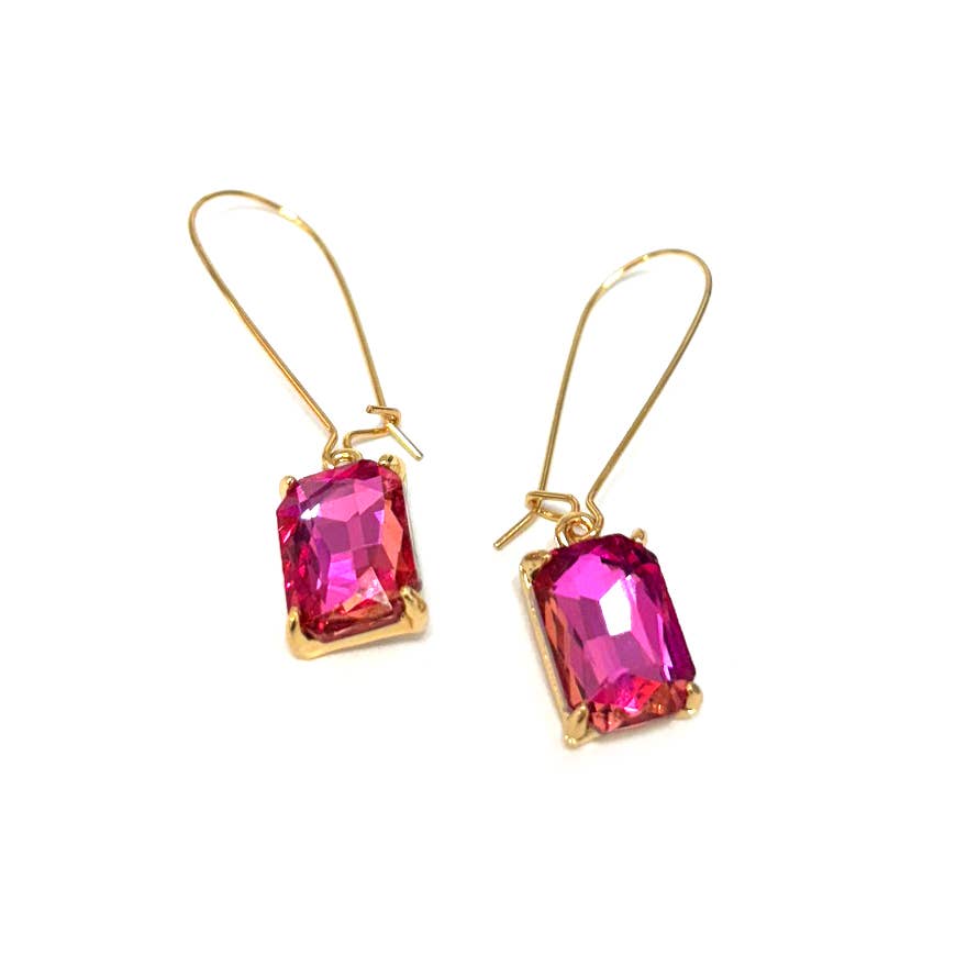 StarryNYC - Wholesale Dangle Earrings - Midi Rectangle Glass Bead with Kidney Wire Dangle Earrings5