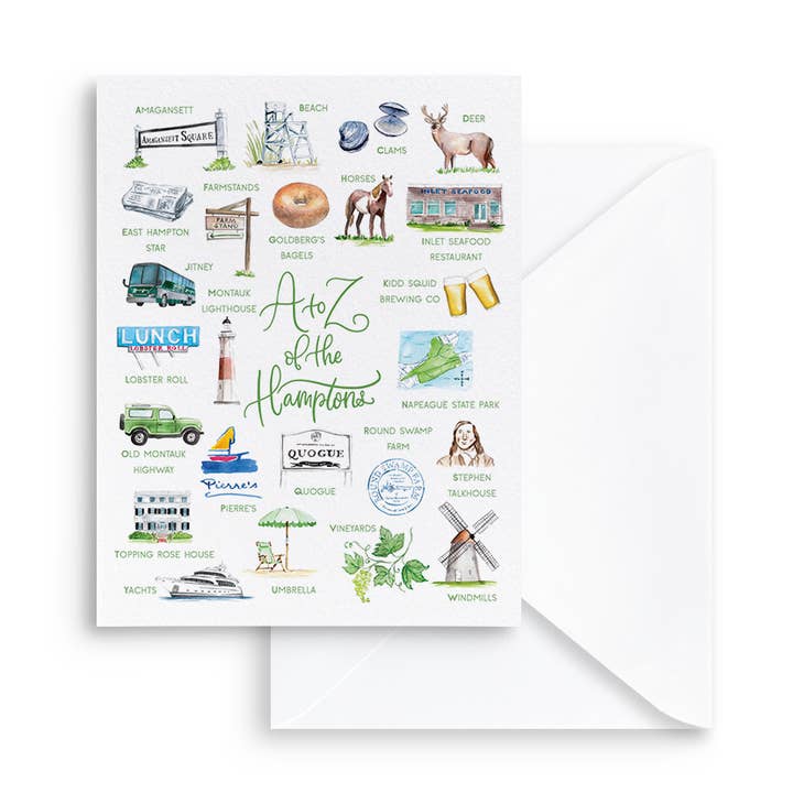 The Hamptons A to Z Watercolor Greeting Cards for wholesale by Lexi Mayde