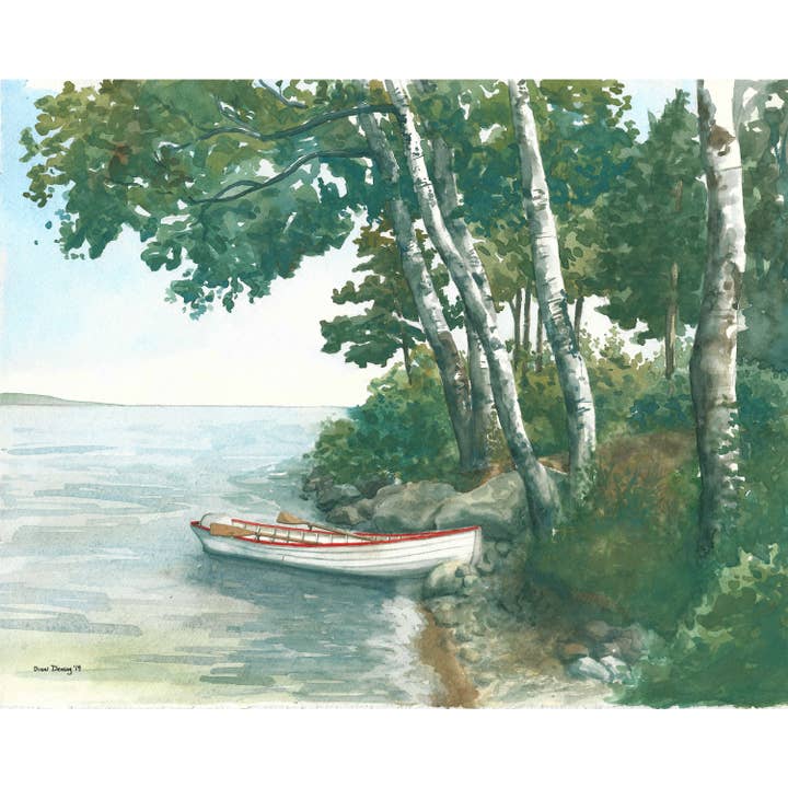Art Print Lake Boat by Drew Deming for wholesale by Drew Deming Watercolors
