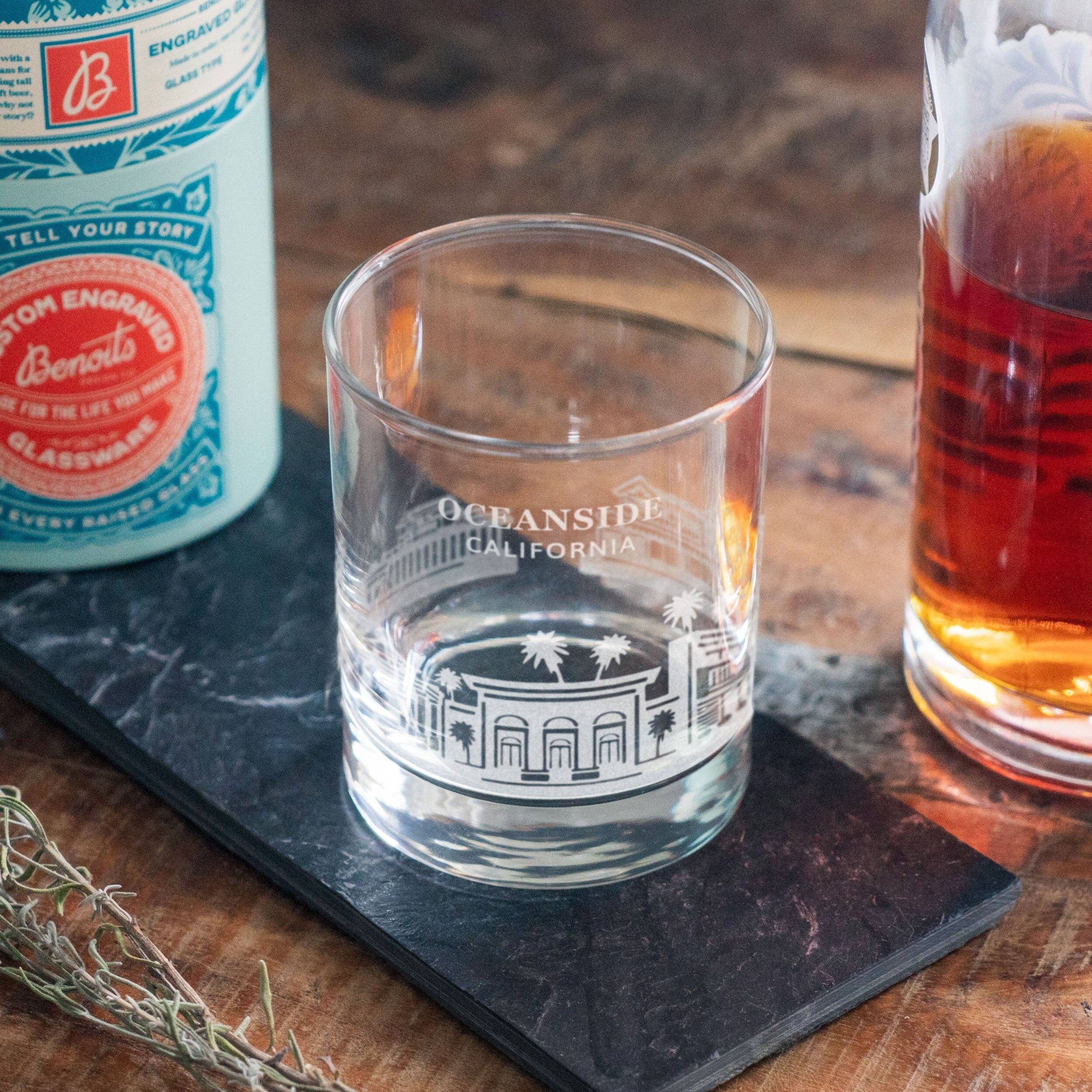 Benoit's Design Co. - Wholesale Cocktail/Liquor Glass - Oceanside, California City Skyline Engraved Glasses0
