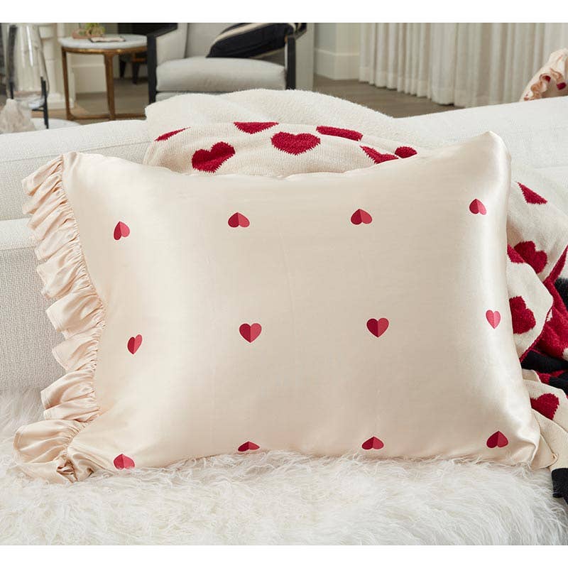 Bella Sleep + Spa - Wholesale Bedding Pillowcase/Sham - Ruffled Satin Pillowcase - Hearts1