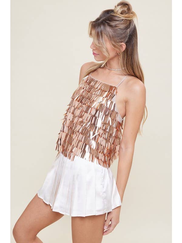 idem ditto - Vente Caraco – femme - CAMISOLE À SEQUINS TEXTURÉS ÉTINCELANTS AVEC DOS CROISÉ1