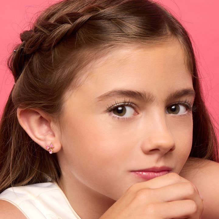 Little Luxe Drop Earrings | Bow with Pink Cubic Zirconia
for wholesale by Girl Nation | Kids Jewelry | Easter Gifts