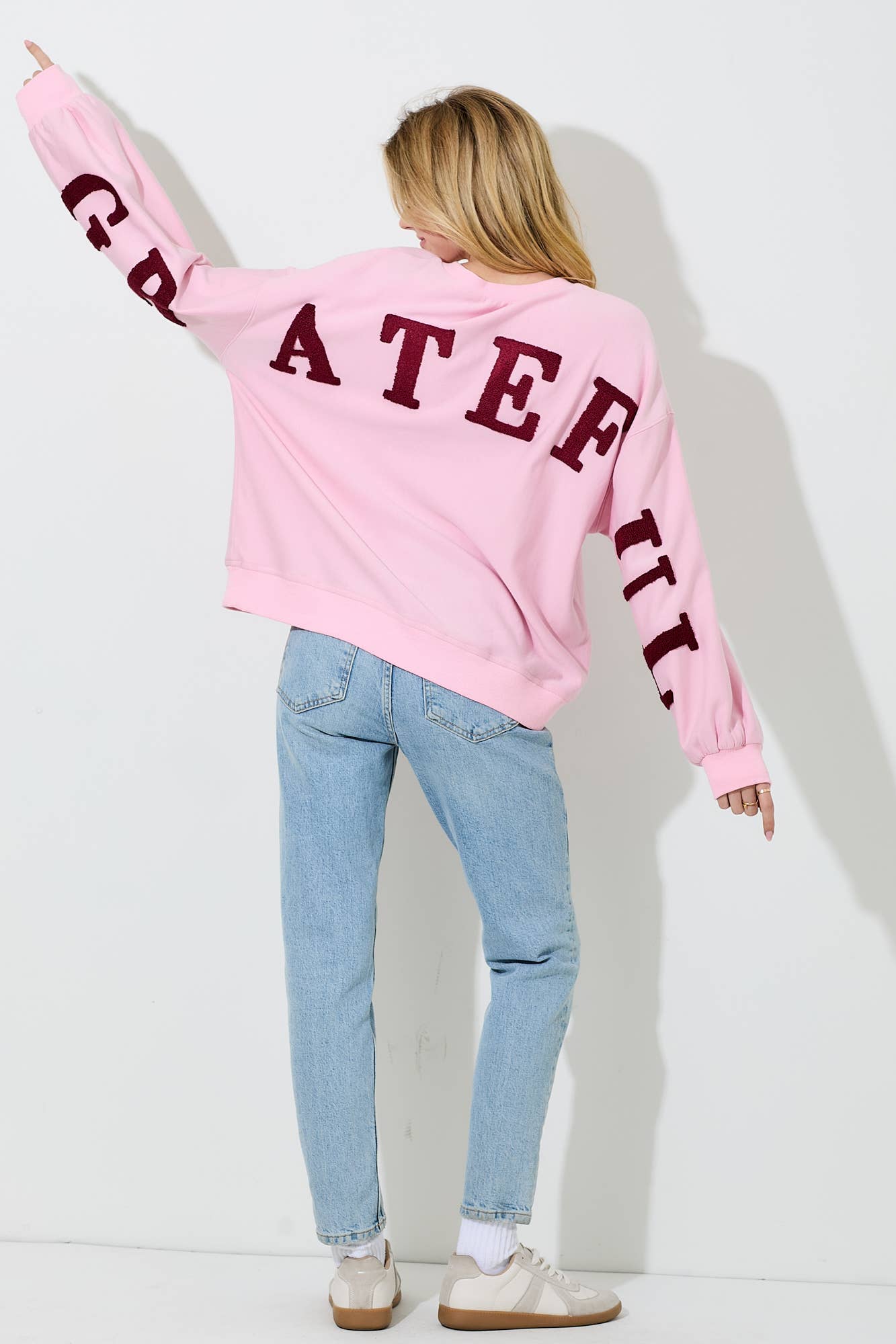 Pink GRATEFUL PUFF PRINT PULLOVER SWEATSHIR for wholesale on Faire0