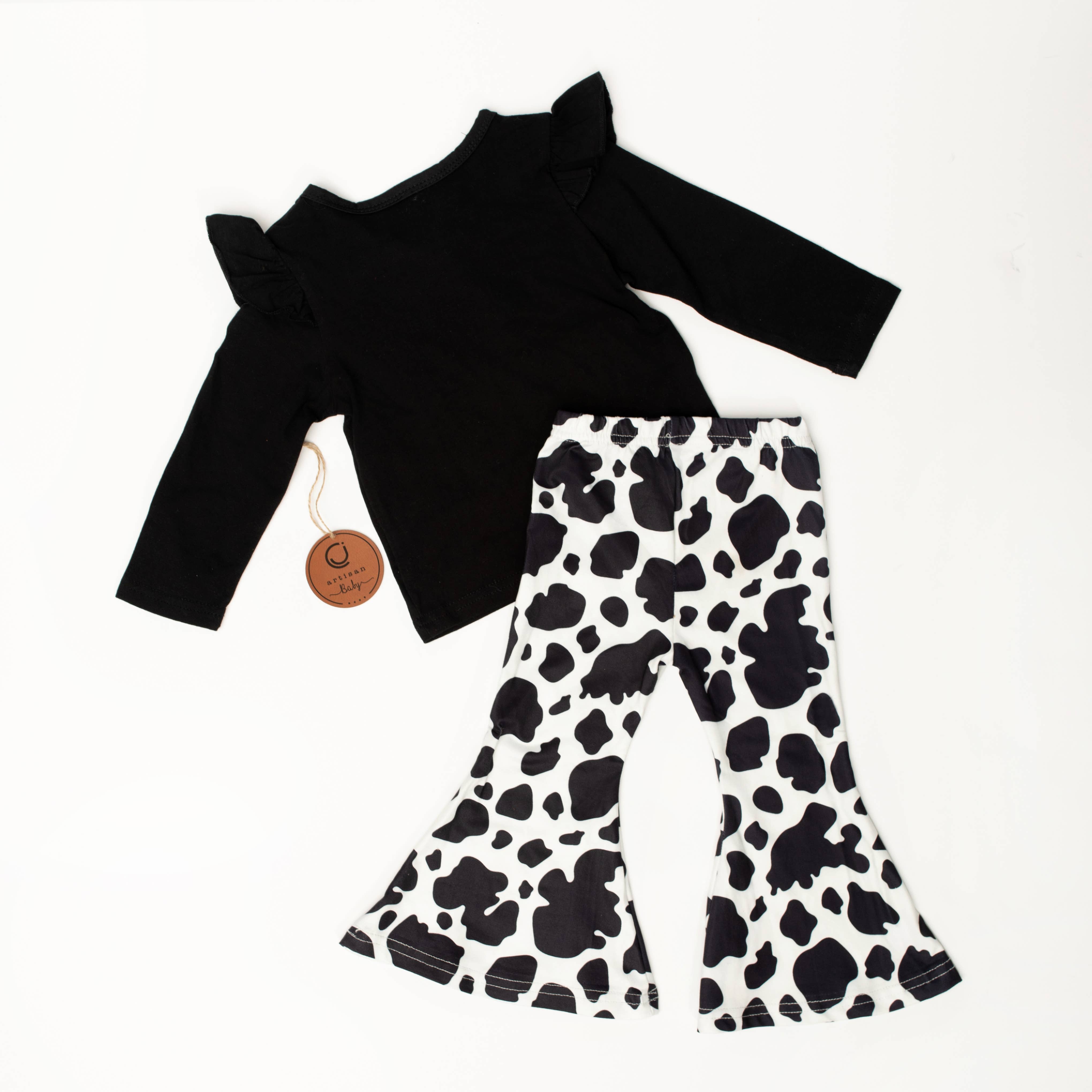Charlie James Artisan Boutique - Wholesale Top & Pant Set - Kids - Cow Print Bell Bottom Set5