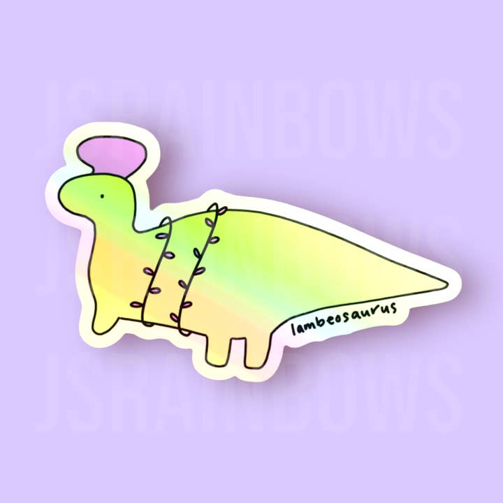Disco Dinos, Lambeosaurus - Holographic Die Cut Sticker for wholesale by J’s Rainbows