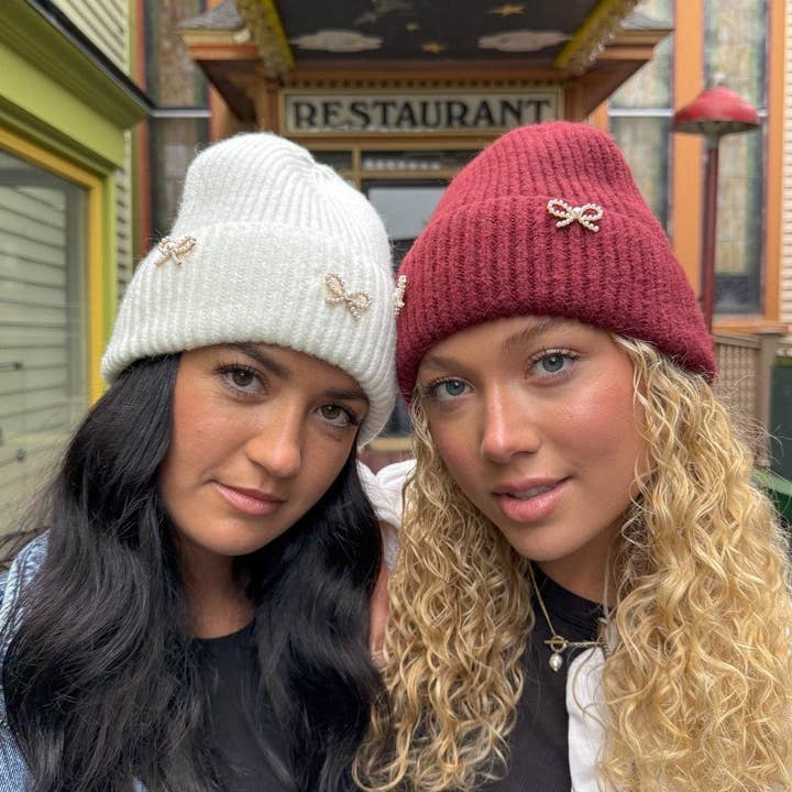 MiMi Wholesale - Wholesale Beanie - Women's - HTE0148 Three Pearl Bow Charm Cuff Beanie7