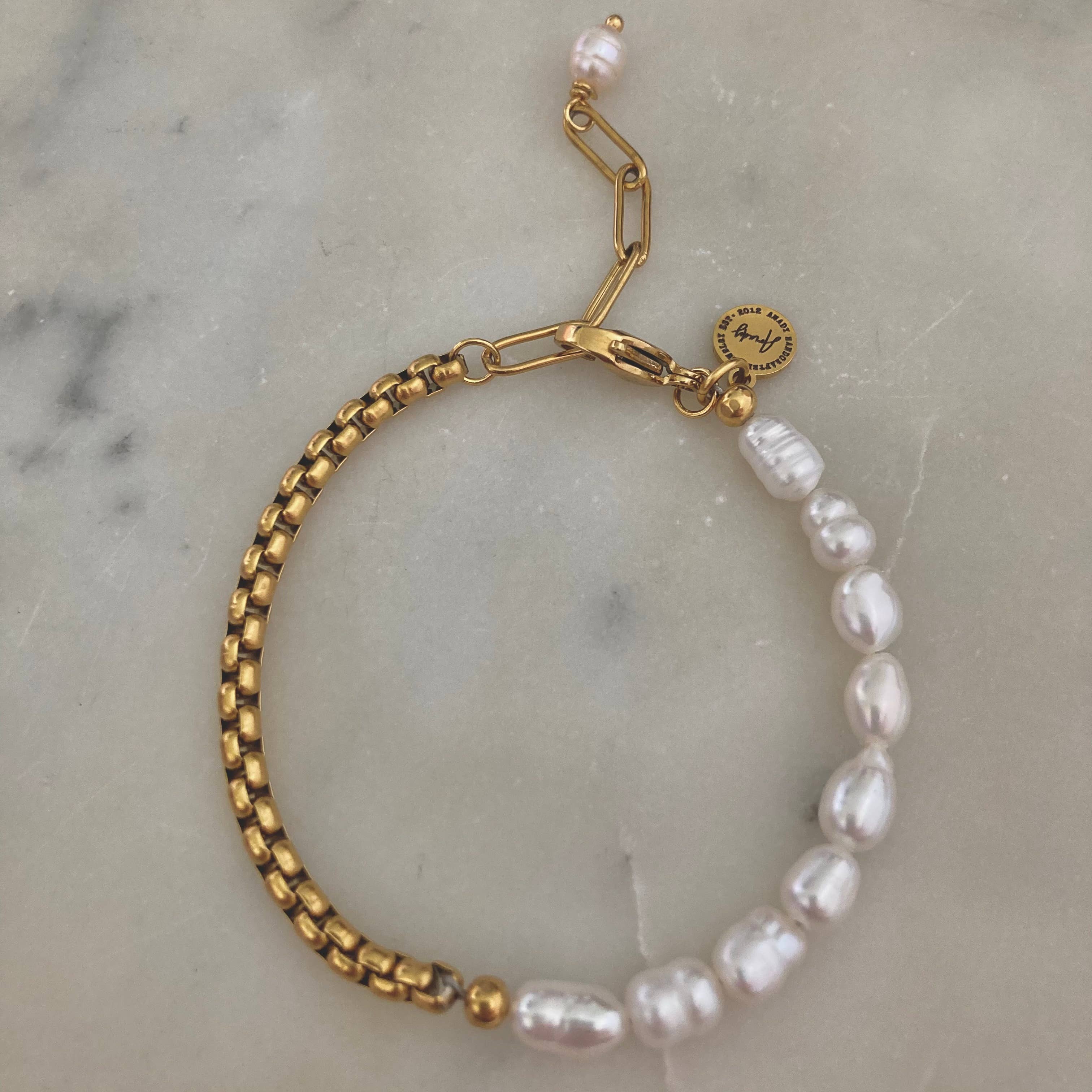 Amady Jewelry - Wholesale Charm/Dangle Bracelet - Pearls Bracelet Gold plated box chain adjustable6