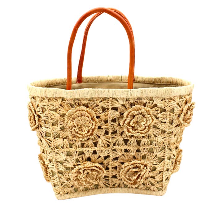 Shebobo - Wholesale Beach Bag - Petite Flower Crochet Straw Basket Bag