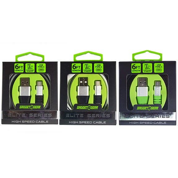 Novelty Brands - Wholesale Charging Cable - GADGET GEAR ELITE 6FT TYPE C CABLE 3 PCS/PK