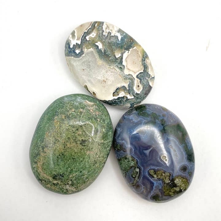Moss Agate Palm Stone for wholesale by Crystal + Craft