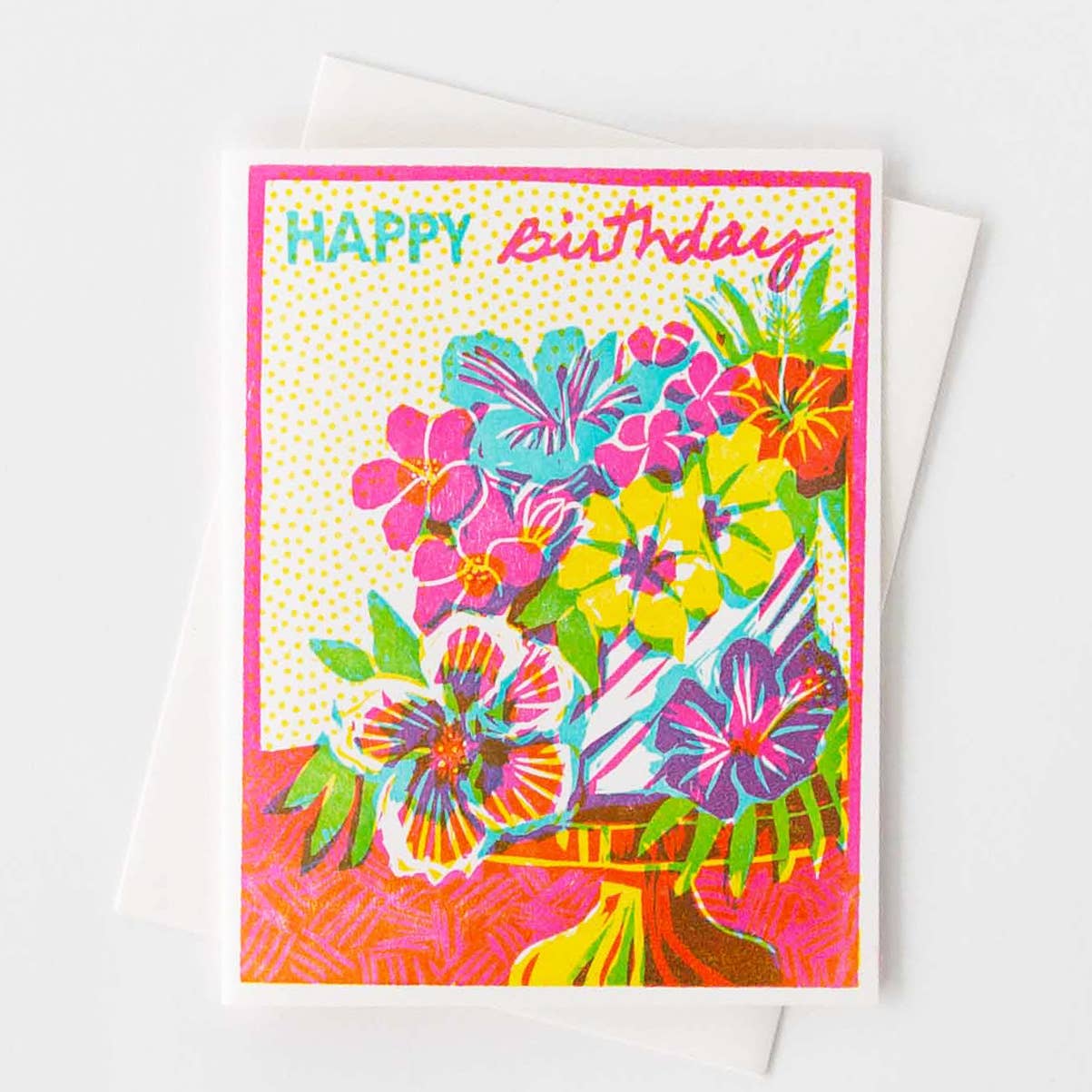 Heartell Press - Wholesale Birthday Card - Happy Birthday (Tropical Floral Cake) Letterpress Card1
