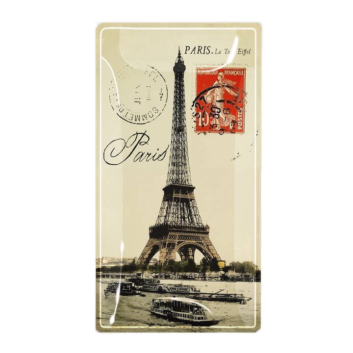 Ben's Garden - Wholesale Decorative Tray - Paris La Tour Eiffel Red Stamp Glass Decoupage Tray