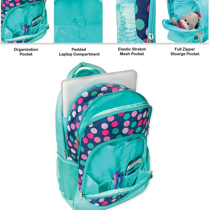 Magnolia - Wholesale Backpack - Kids - Teal Navy Party Polka Dot Laptop and School Backpack