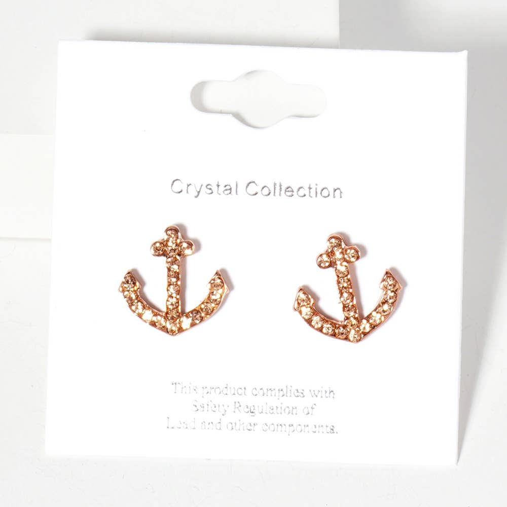 Sensibling Corp. - Venta al por mayor Pendientes de botón/aretes de poste - Pendientes de botón con ancla pavimentada de cristal de imitación.38