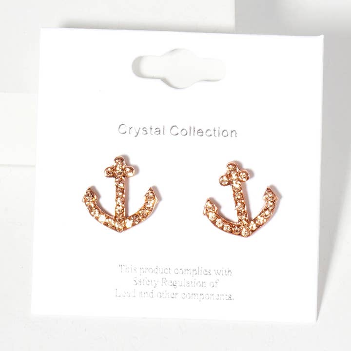 Sensibling Corp. - Venta al por mayor Pendientes de botón/aretes de poste - Pendientes de botón con ancla pavimentada de cristal de imitación.38