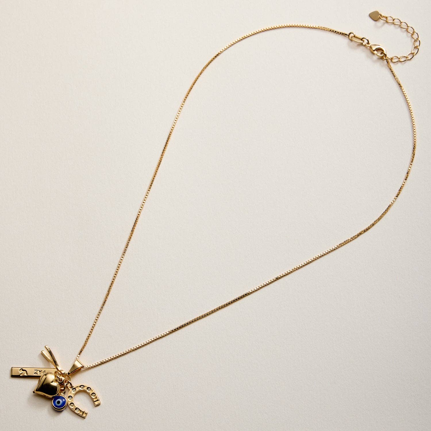 GD Gold Filled Charm Necklace – Heart, Horseshoe, Evil Eye & Wishbone Pendant for wholesale on Faire3
