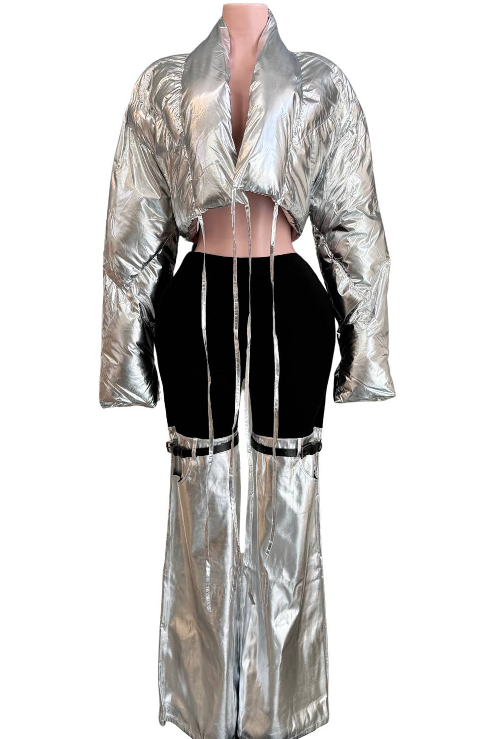 NEWGENS - Wholesale Athletic Jacket - Women's - NT1054A Metallic Silver Cropped Puffer Jacket1