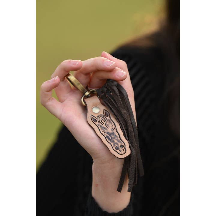 The Design Edge - Wholesale Keychain – Women's - Tooling Leather Horse Keyring - CA11 (Min 2pcs)