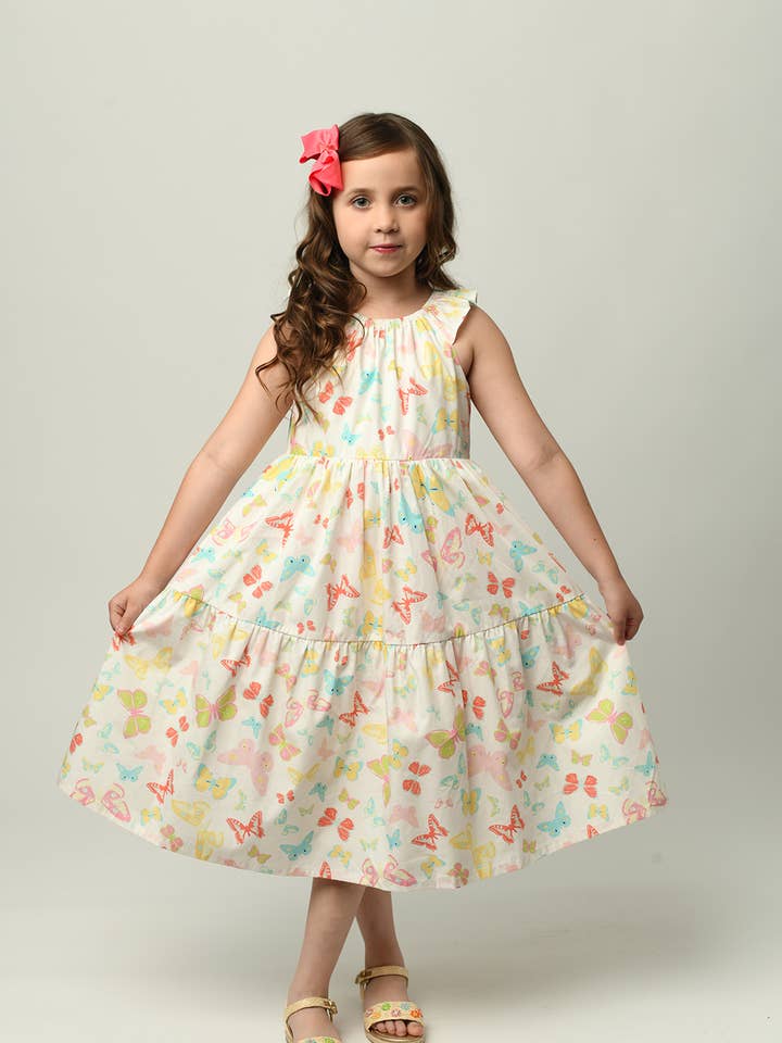 Minna - Wholesale Dress - Kids - Tiered Twirl Dress - Butterfly Ballet Petal Pastels3