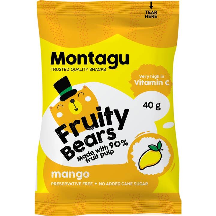 Mahdina – wholesale Fruit snacks – Montagu: Fruity Bears - Mango, Delicious (10 x 40g)
