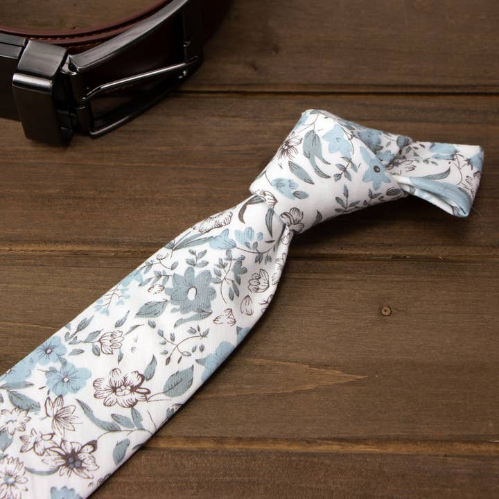 Spring Notion - Wholesale Necktie - Men's - Men's Floral Skinny Tie, Dusty Blue (STYLE:1240-2.48DBL)