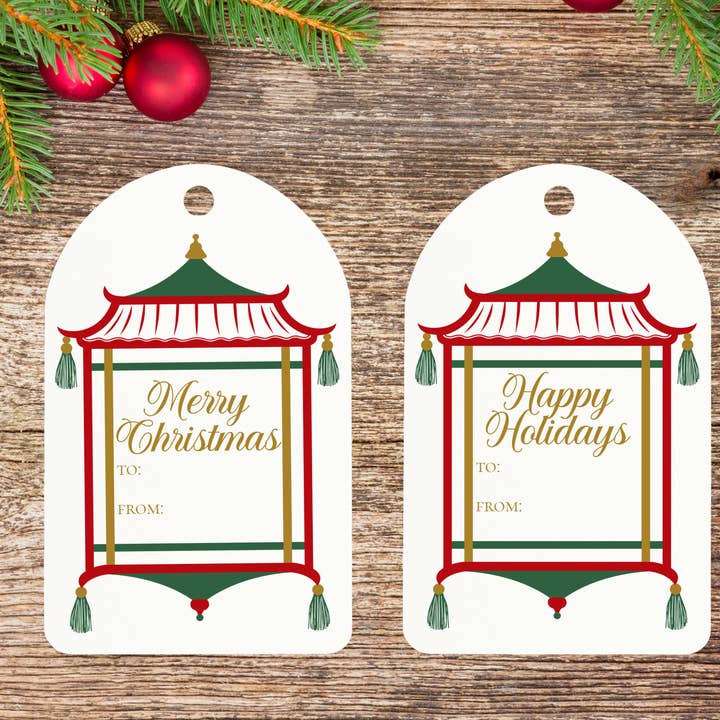 Red & Green Pagoda Christmas Gift Tag Set  for wholesale by Design Carolinas