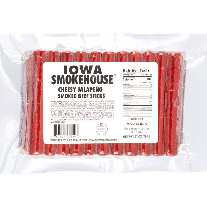 27 oz Smoked Beef Sticks Cheesy Jalapeno (6/case) for wholesale by IOWA SMOKEHOUSE