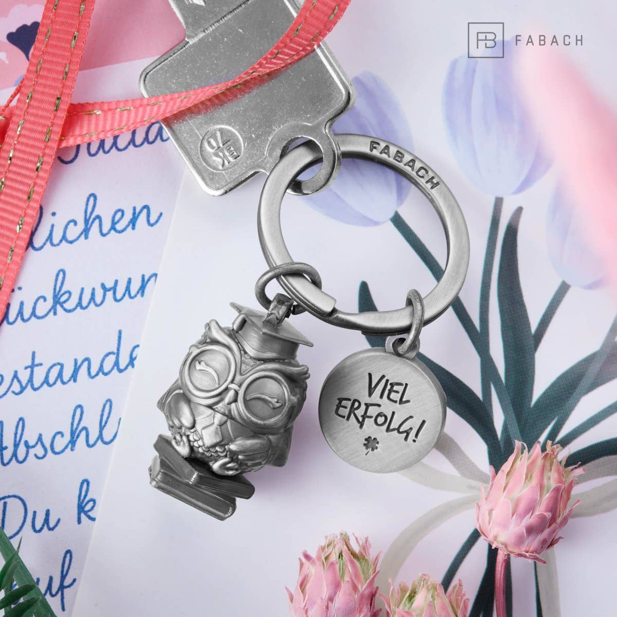 FABACH – Die Schlüsselanhänger-Schmiede - Wholesale Keychain - Unisex - Good luck keychain with owl and engraving "Good luck" - Good luck charm for graduation - Good luck exam3