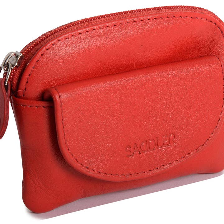 Compact Leather Zip-Top Coin Purse "Molly" – Handmade by Saddler | RFID Protected & Gift Boxed | With Front Pocket & Interior Key Ring for wholesale by SADDLER