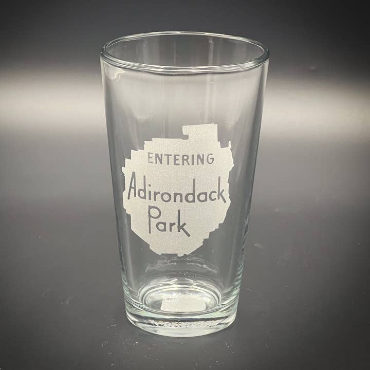 Adirondack Park Sign - Etched Pint Glass - Durable for wholesale by Adirondack Etching LLC
