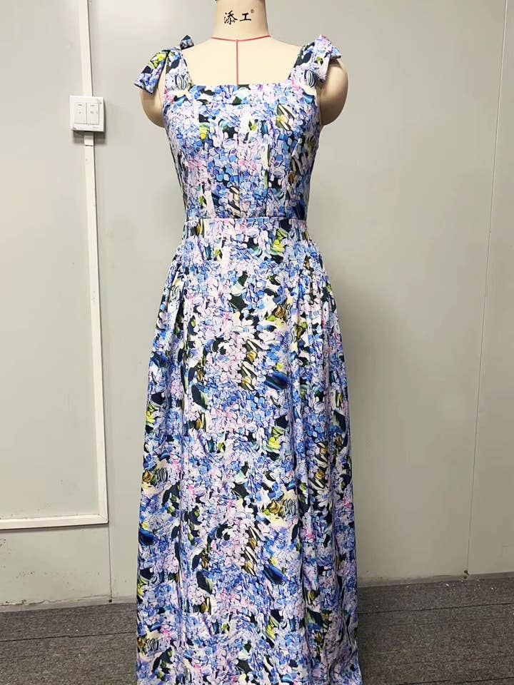 Blue SF21 Elegant Floral Off-Shoulder Evening Dress for wholesale on Faire4