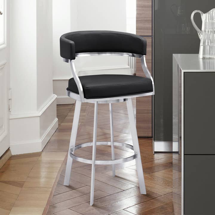 Saturn Modern Faux Leather and Metal Swivel Barstool for wholesale by Armen Living