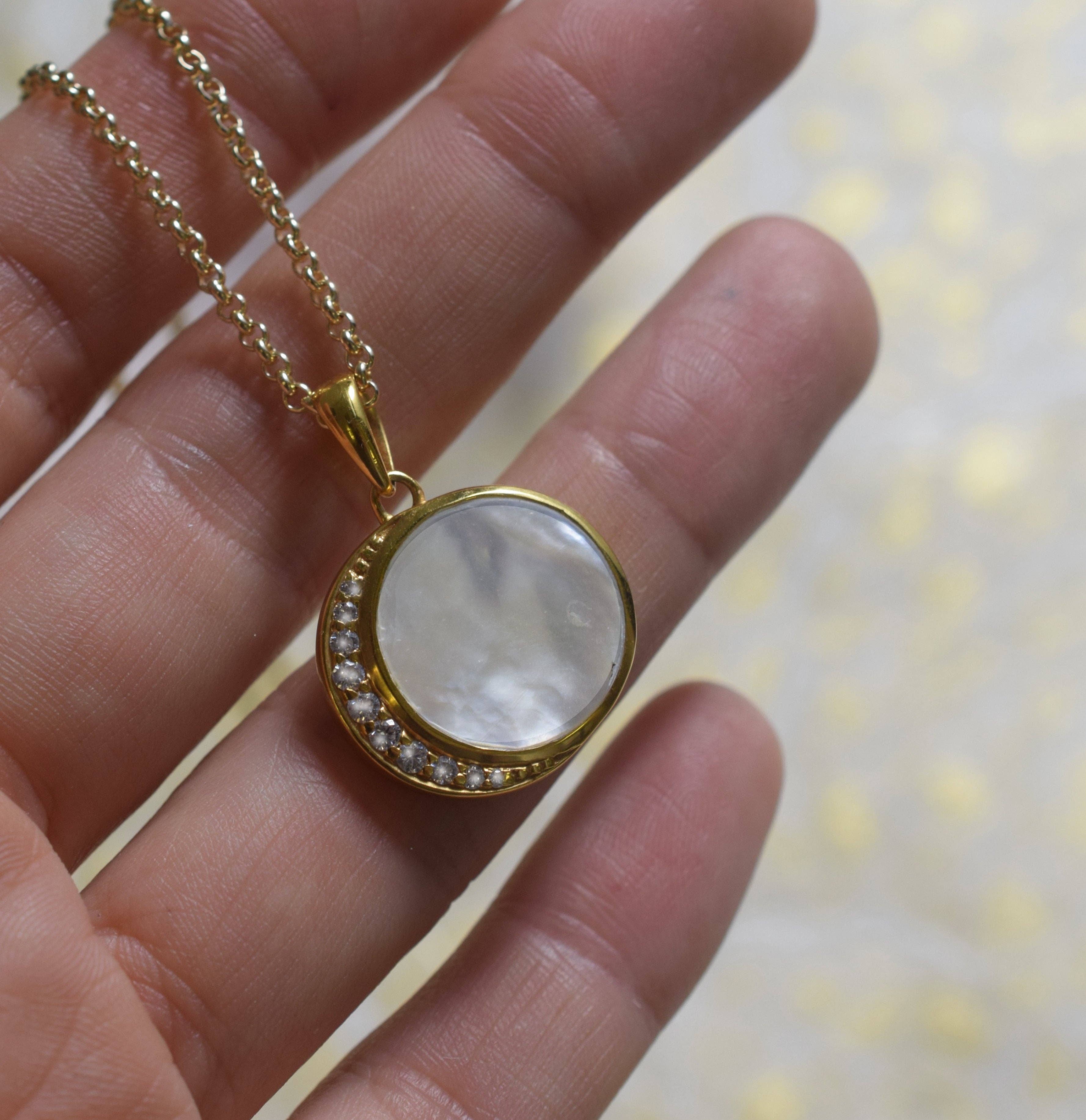 La Kaiser - Wholesale Pendant/Charm Necklace - Mother Of Pearl and Diamond Moon Phase Pendant1