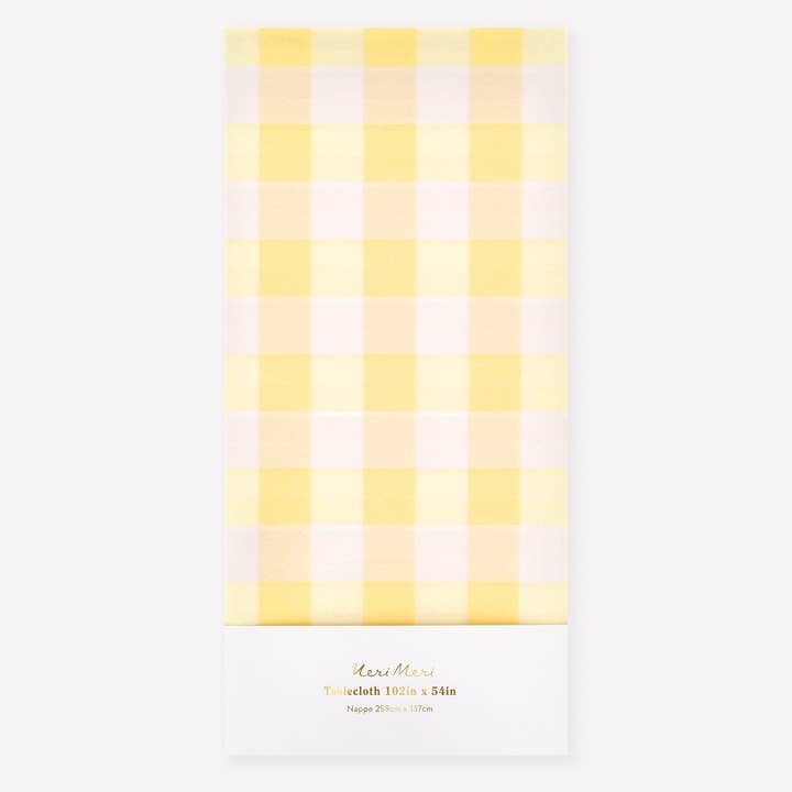 Gele geruite papieren tafellaken voor wholesale door Meri Meri