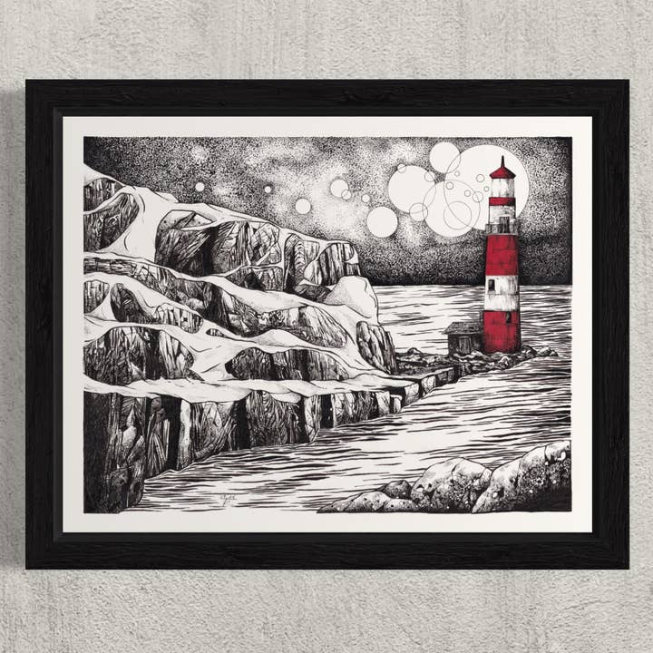 Northern Lighthouse Pen and Ink Line Artwork for wholesale by Tony Rubsam Illustrations
