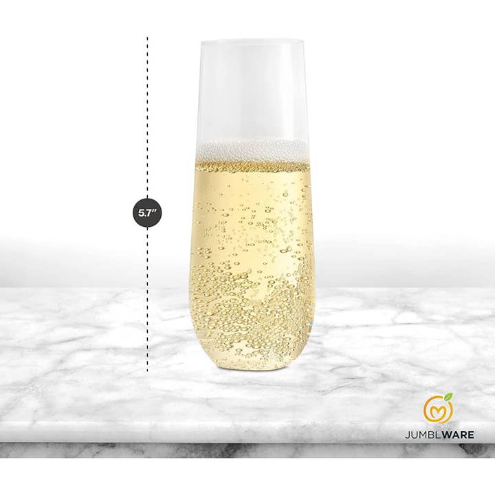 Jumbl - Wholesale Champagne Flute - 24 9-oz. Stemless Disposable Plastic Champagne Flutes, Clear