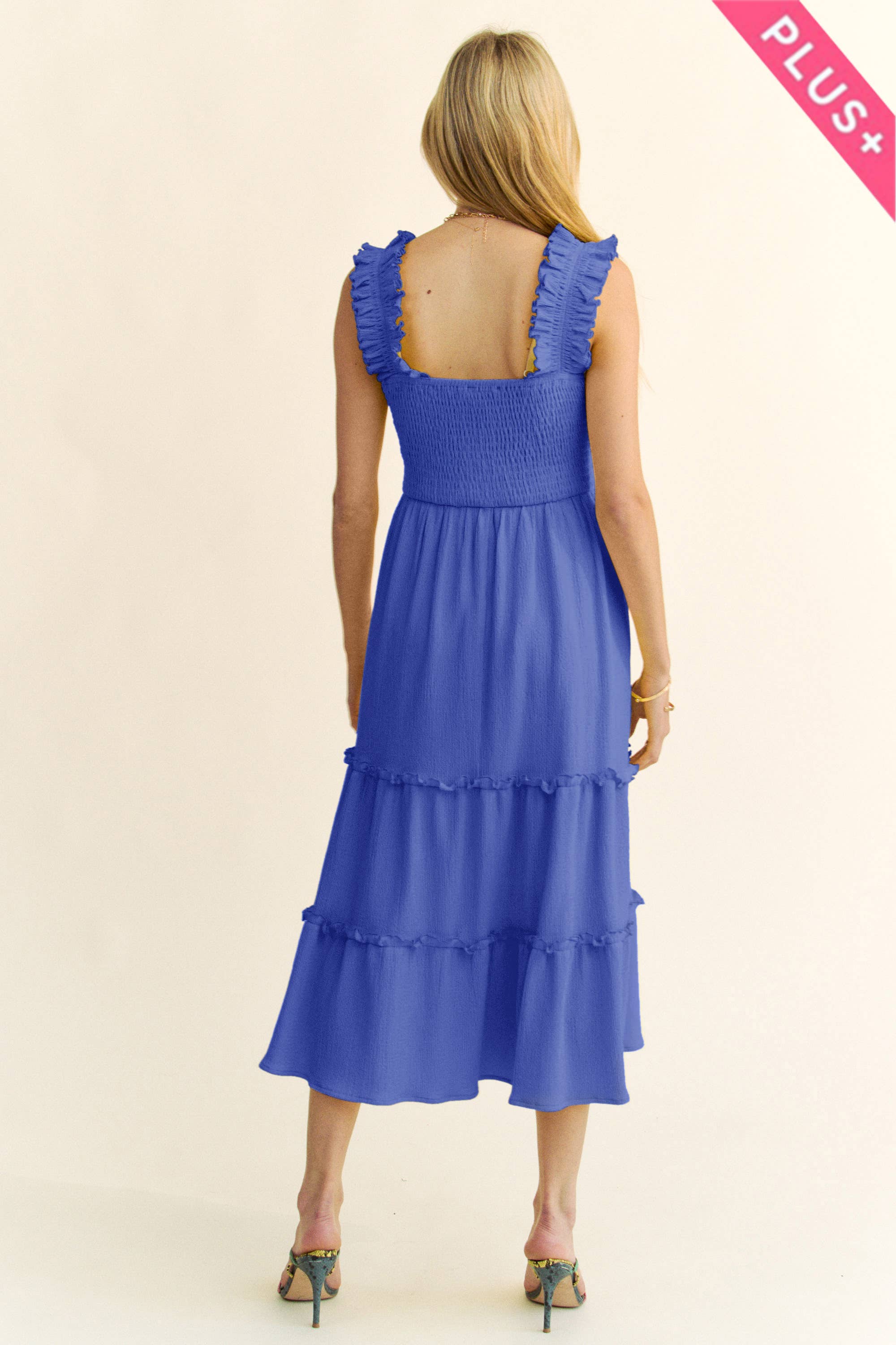 Davi & Dani - Wholesale Dress - Women's - PLUS SMOCING BODICE RUFFLE DETAIL SHIRRED DRESS19