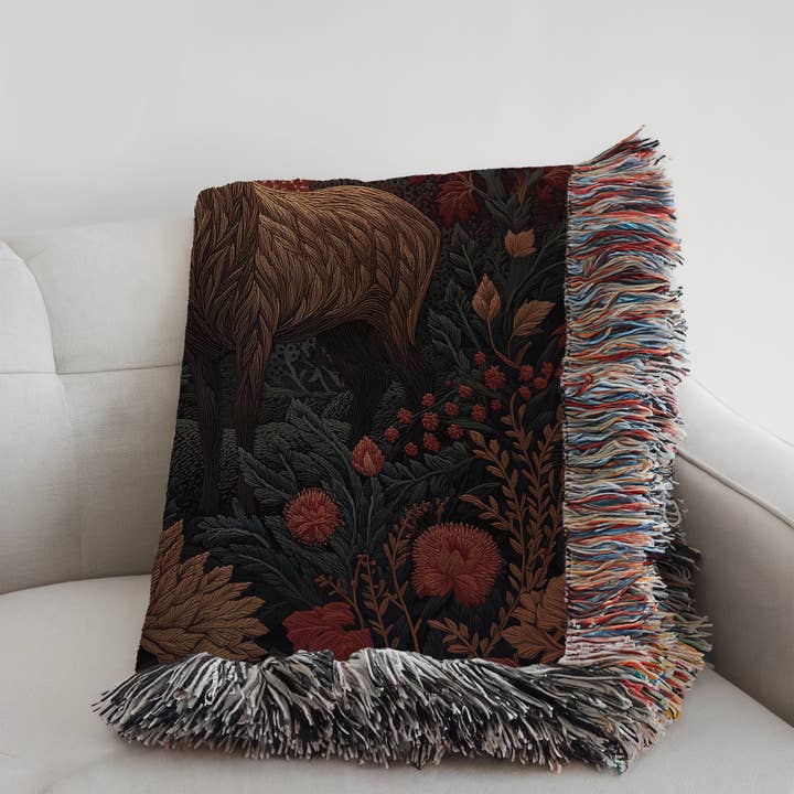 CasaIuliia - Wholesale Throw Blanket - Majestic Deer Blanket – Gothic Botanical Autumn Tapestry4
