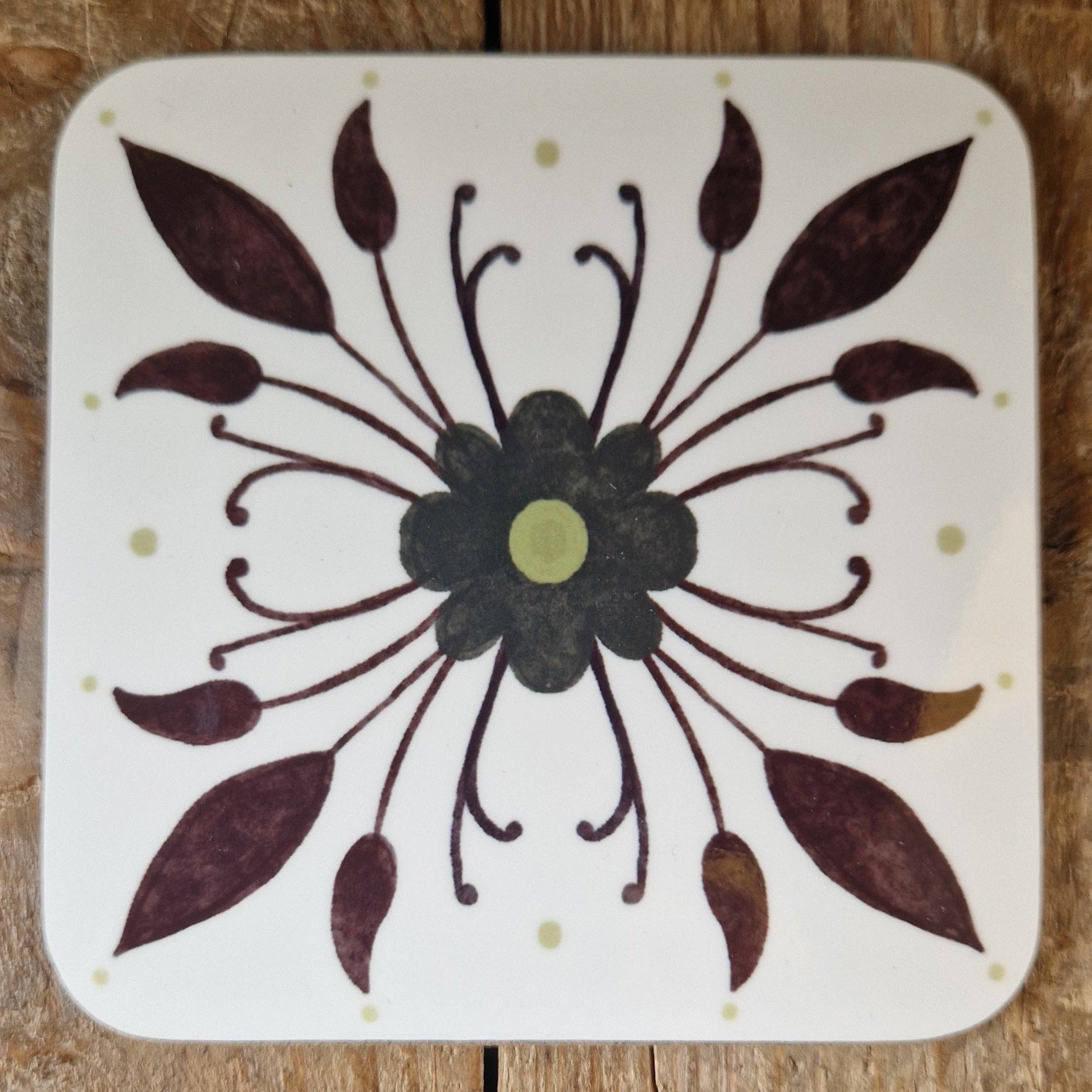 Duck Egg Designs – wholesale Coasters – Symmetrical Floral Coaster White0