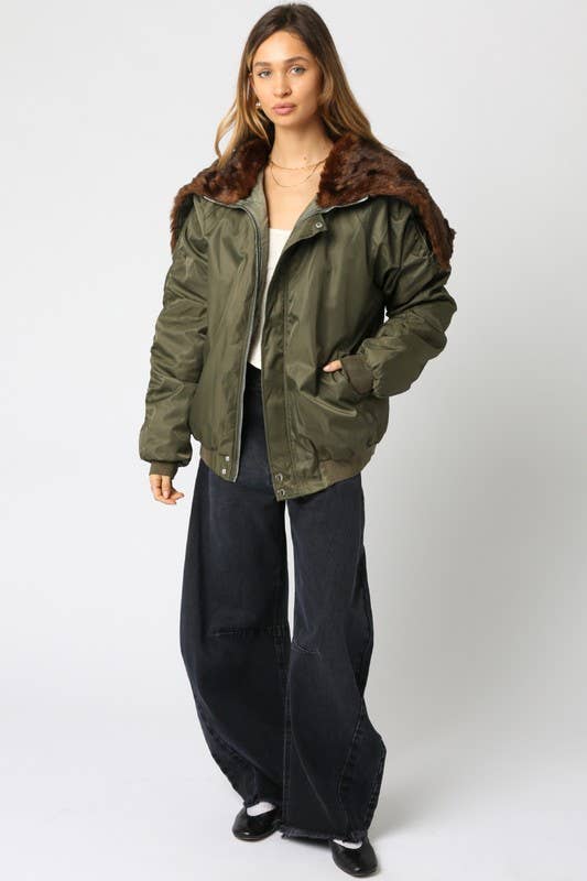 Brun Olive Blouson Bombardier Oversize Noah en vente sur Faire8