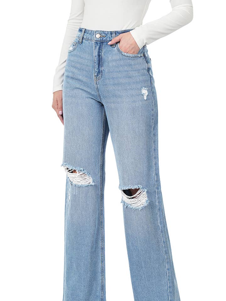 ....SC137462 MEDIUM HIGH-RISE STRAIGHT LEG DENIM PANTS for wholesale by 42POPS