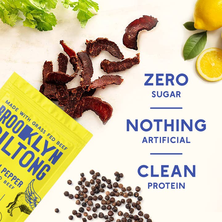 Brooklyn Biltong - Wholesale Jerky - 2oz Grass Fed Biltong Lemon Pepper Sliced Tender Jerky