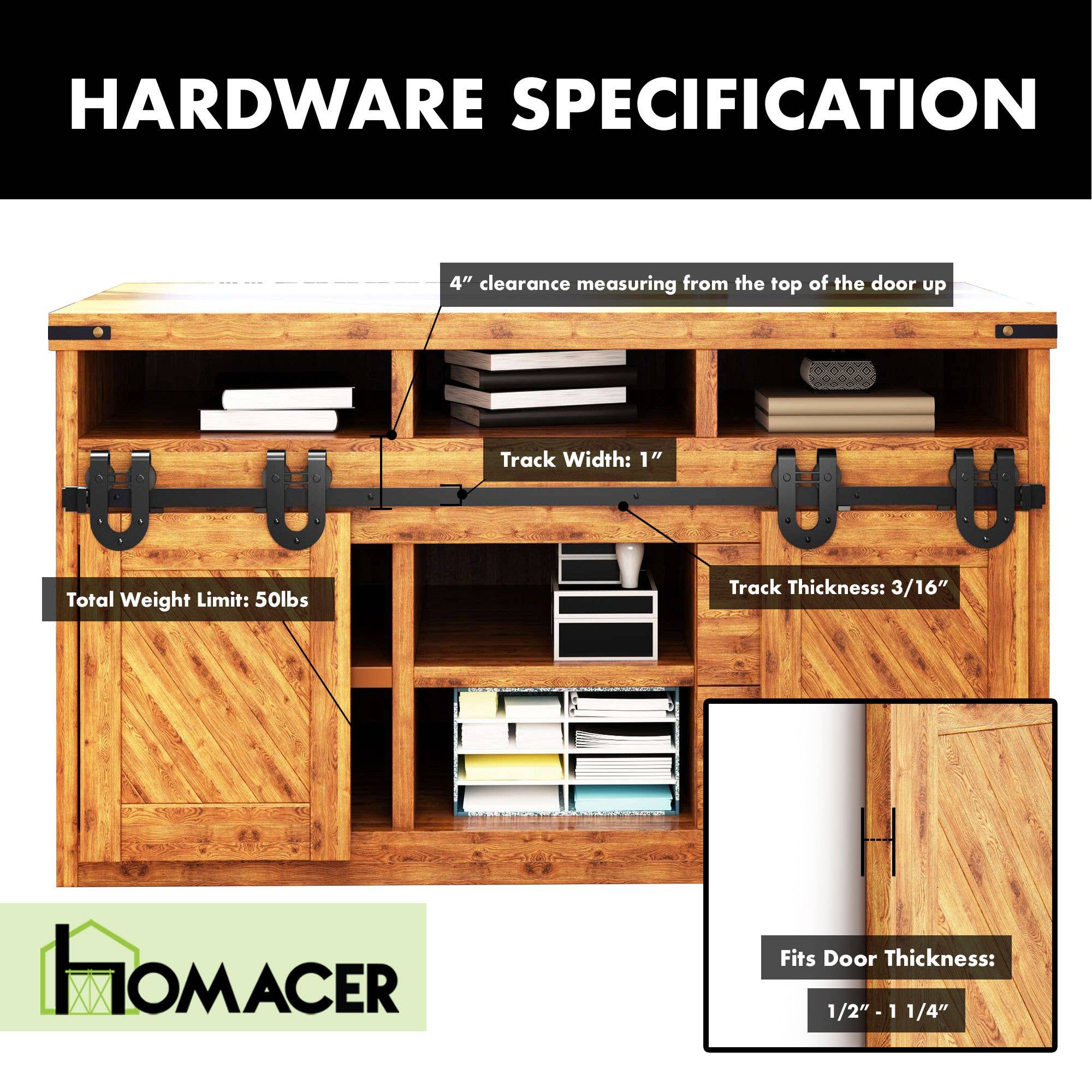 Homacer INC - Wholesale Knob/Pull - Mini Non-Bypass Sliding Barn Door Hardware Kit - Horseshoe4