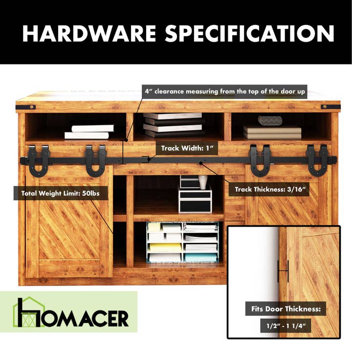 Homacer INC - Wholesale Knob/Pull - Mini Non-Bypass Sliding Barn Door Hardware Kit - Horseshoe4