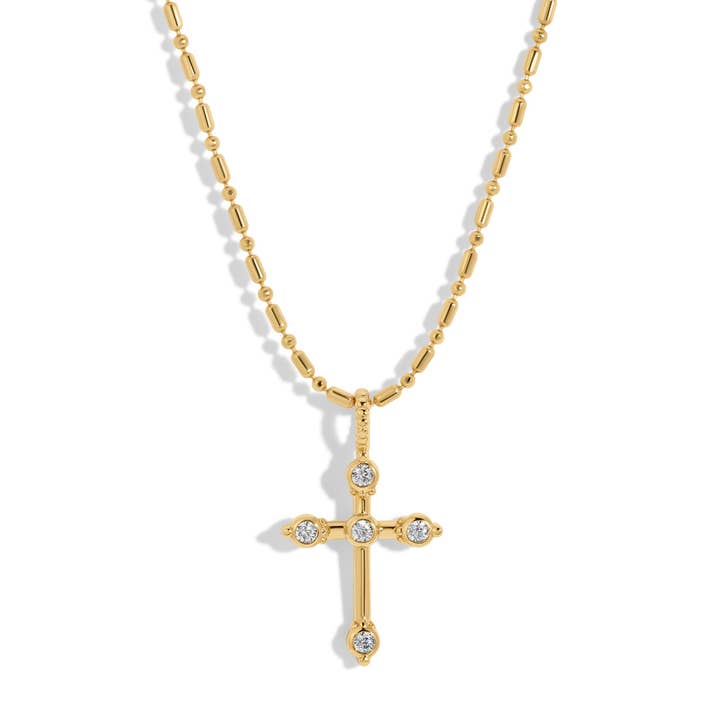 Bezel CZ Gold Cross Necklace for wholesale by JOY DRAVECKY JEWELRY