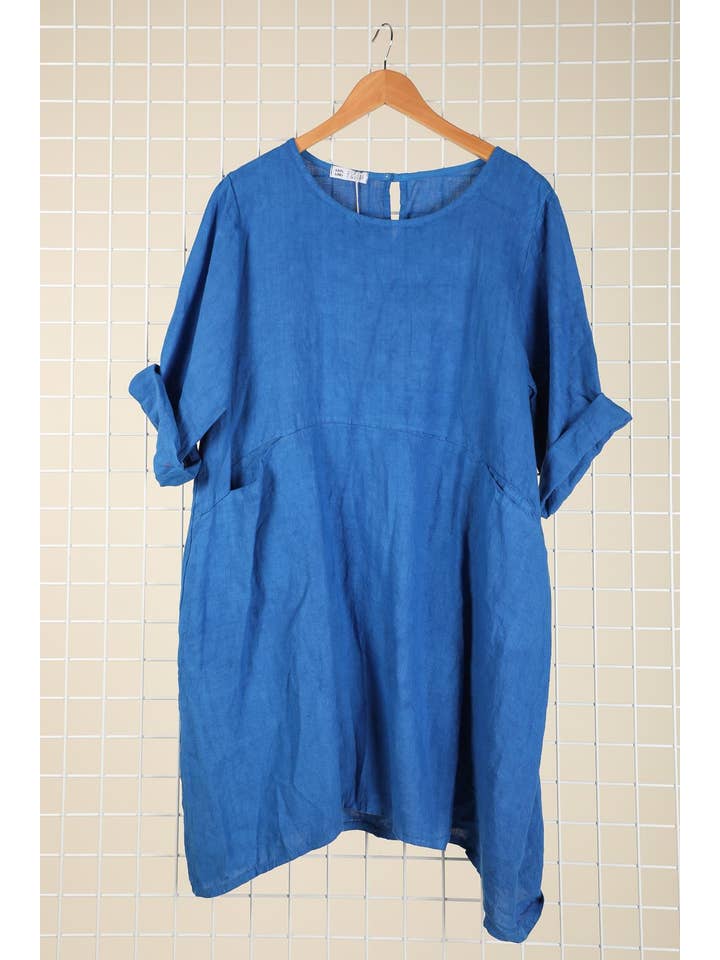 la maison des fibres naturelles - Wholesale Dress – Women's - Short linen dress with round neck 100% linen 67194