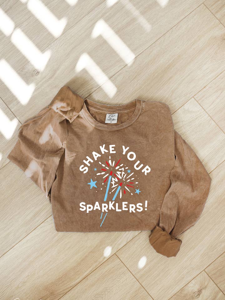OAT COLLECTIVE - Wholesale Screen printed t-shirt – Women′s - SHAKE YOUR SPARKLERS! Mineral Washed Long Sleeve Graphic2